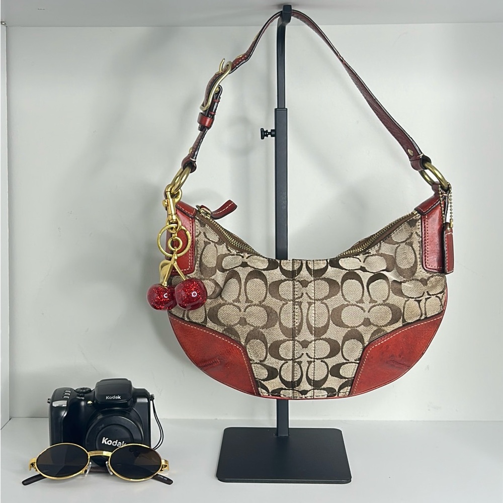 Red and Brown Signature Coach Shoulder Bag